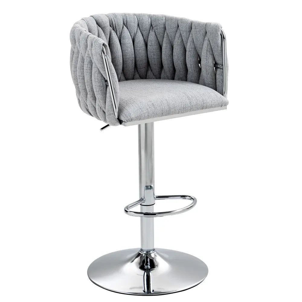 360 Degree Swivel Bar Stools Adjustable Counter Height Bar Chairs Woven Back & Footrest, Silver Chromed Bar Stools Kitchen...