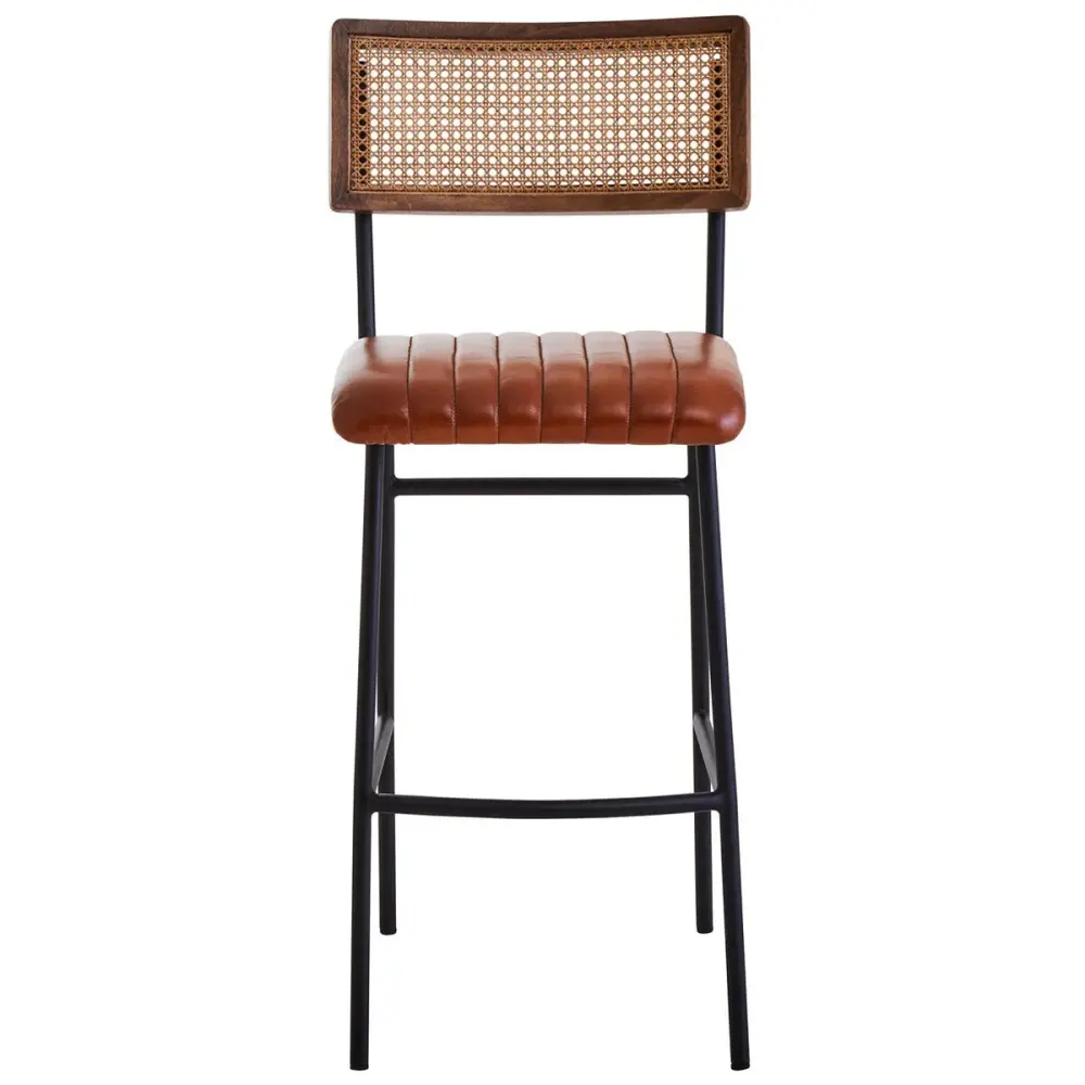 Buffalo Leather Bar Stool - Tan | Lockable Door | Adjustable Shelves
