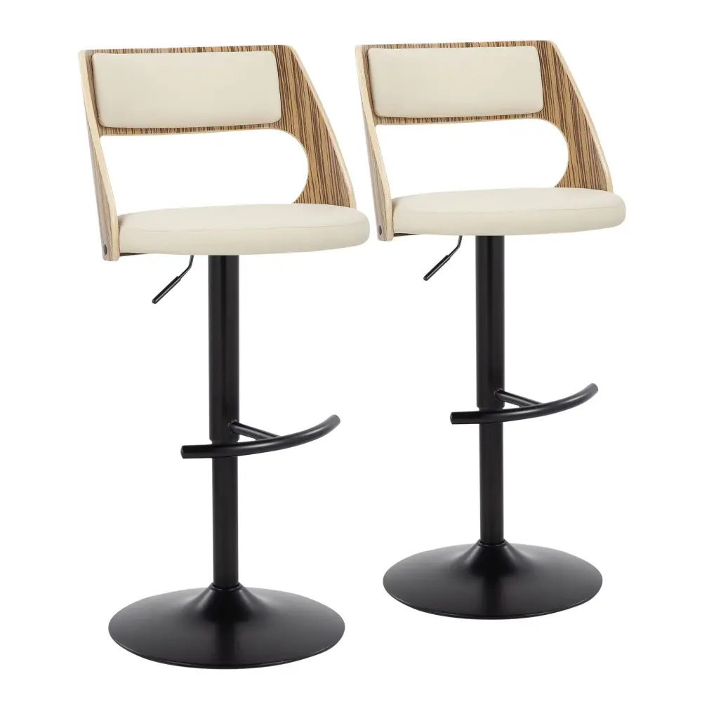 Cecina - Contemporary Modifiable Barstool Swivel Rounded T Footrest (Set 2) - Black / Zebra / Cream