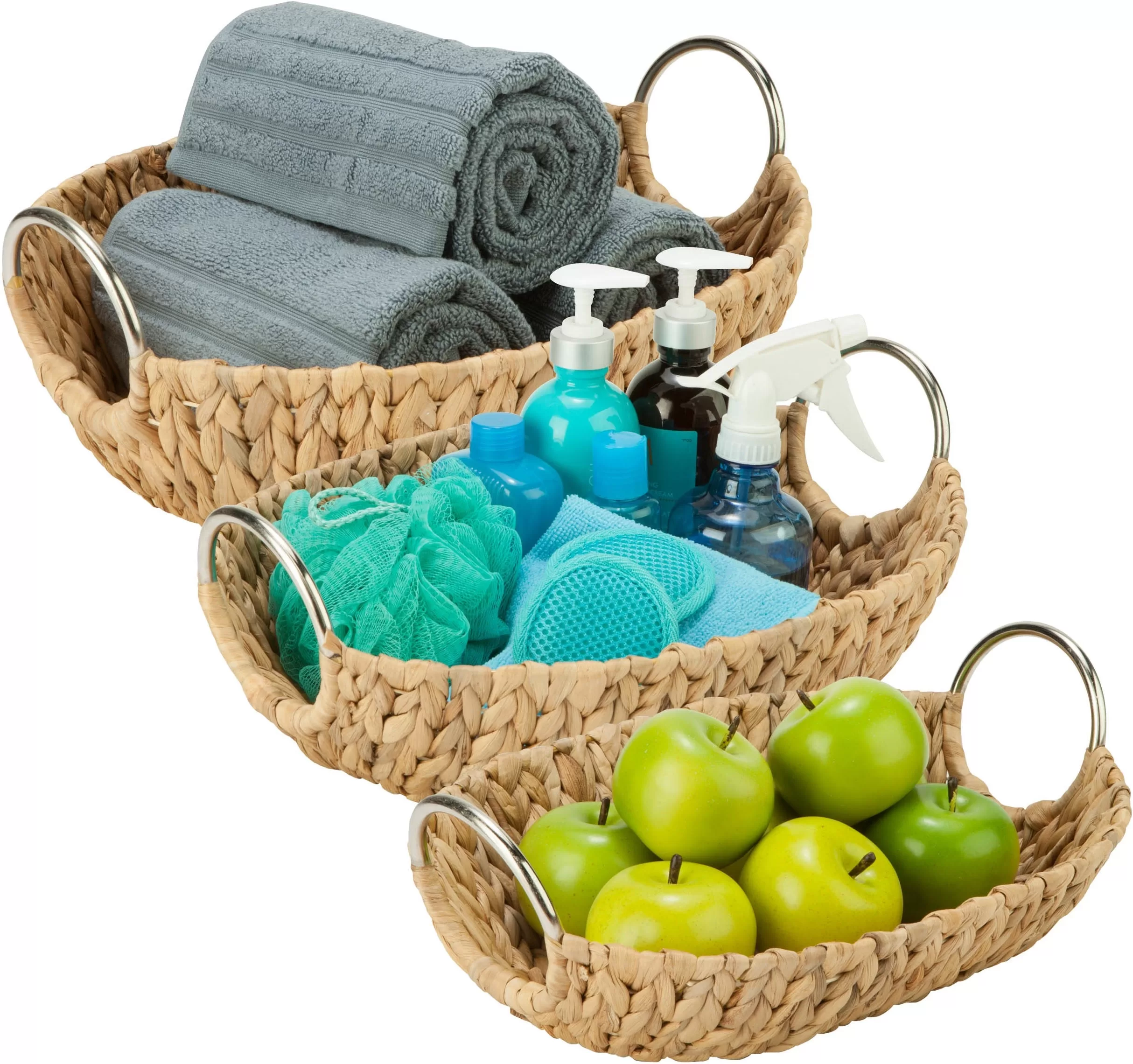 Honey-Can-Do STO-04467 Oval Water Hyacinth Basket Set 3 Piece Storage