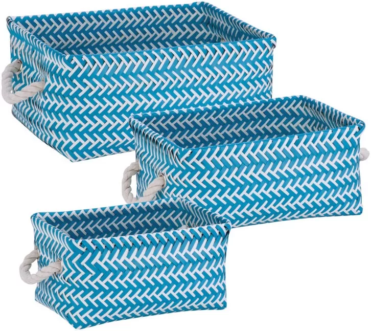 Honey Can Do 3 Piece Zig Zag Basket Set White Blue Decorative Storage Bins