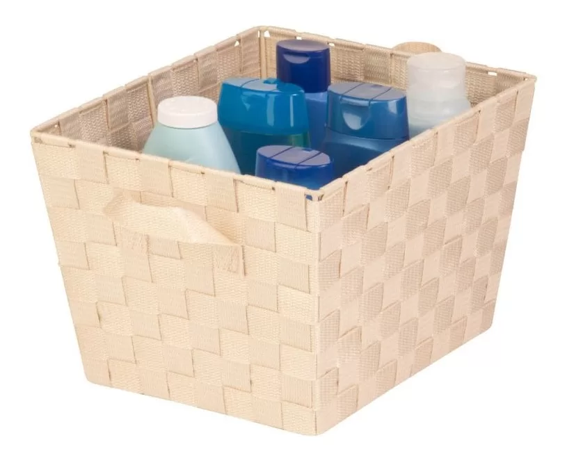 Honey Can Do Woven Strap Tote Creme Medium Handled Storage Basket