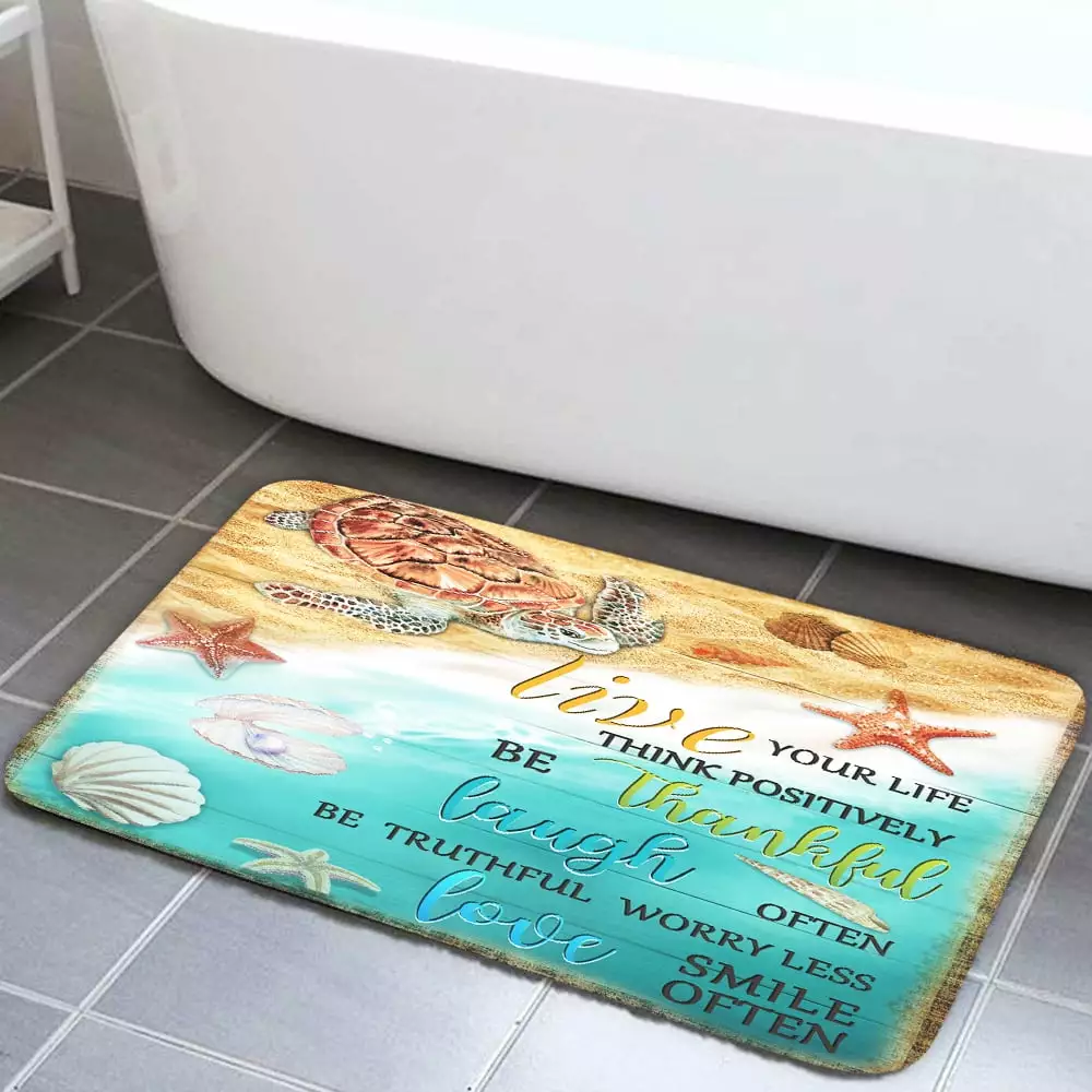 Beach Bath Rugs Bathroom Teal Sea Turtle Ocean Quotes 17x29 Inches Wathon