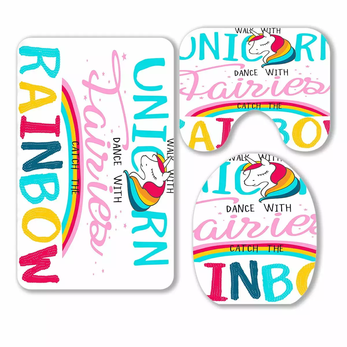 ABPHQTO Cute Magical Unicorns 3 Piece Bathroom Rugs Set Rug Mat and Toilet Cover