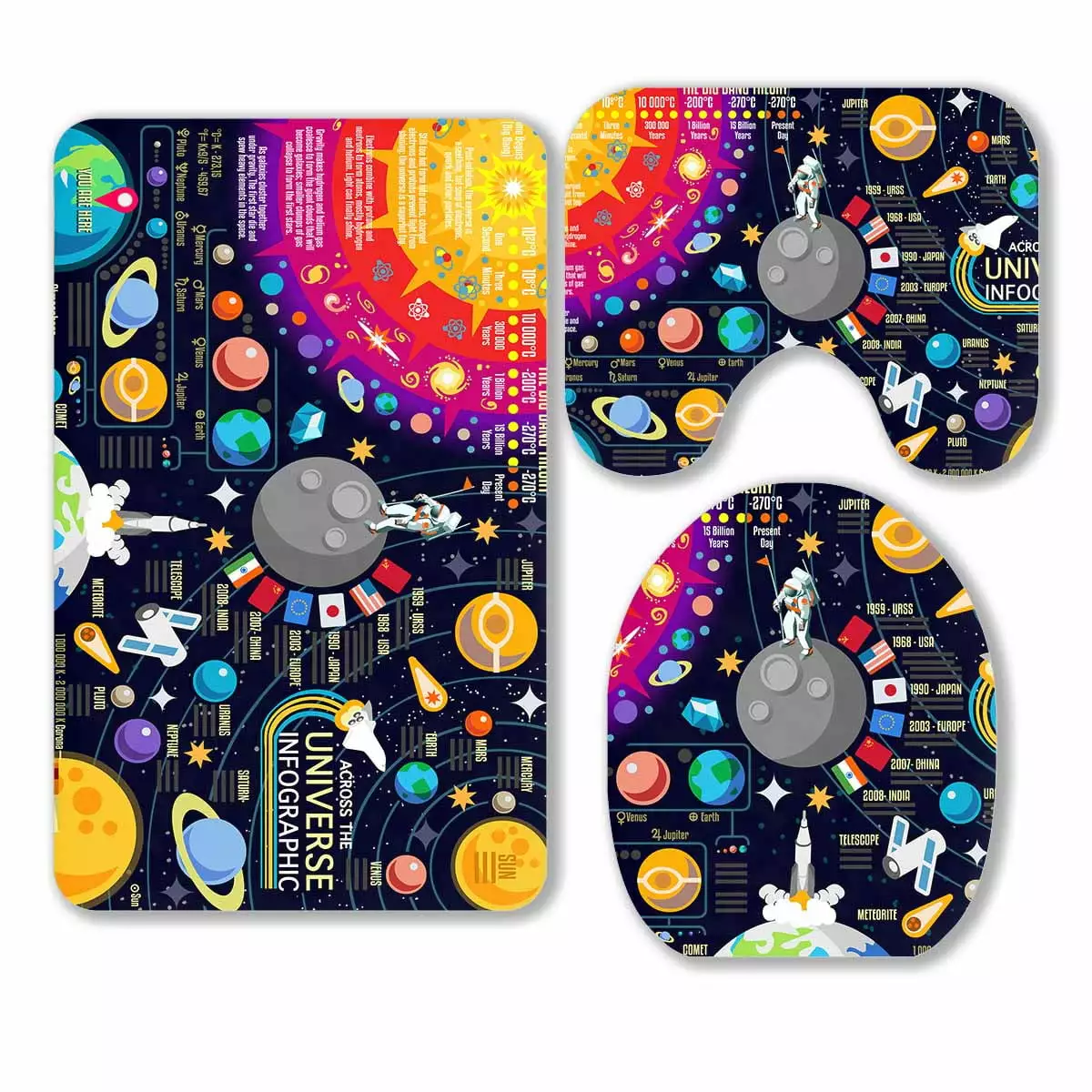 PKQWTM Galaxy Universe 3 Piece Bathroom Rugs Set Rug Mat and Toilet Cover