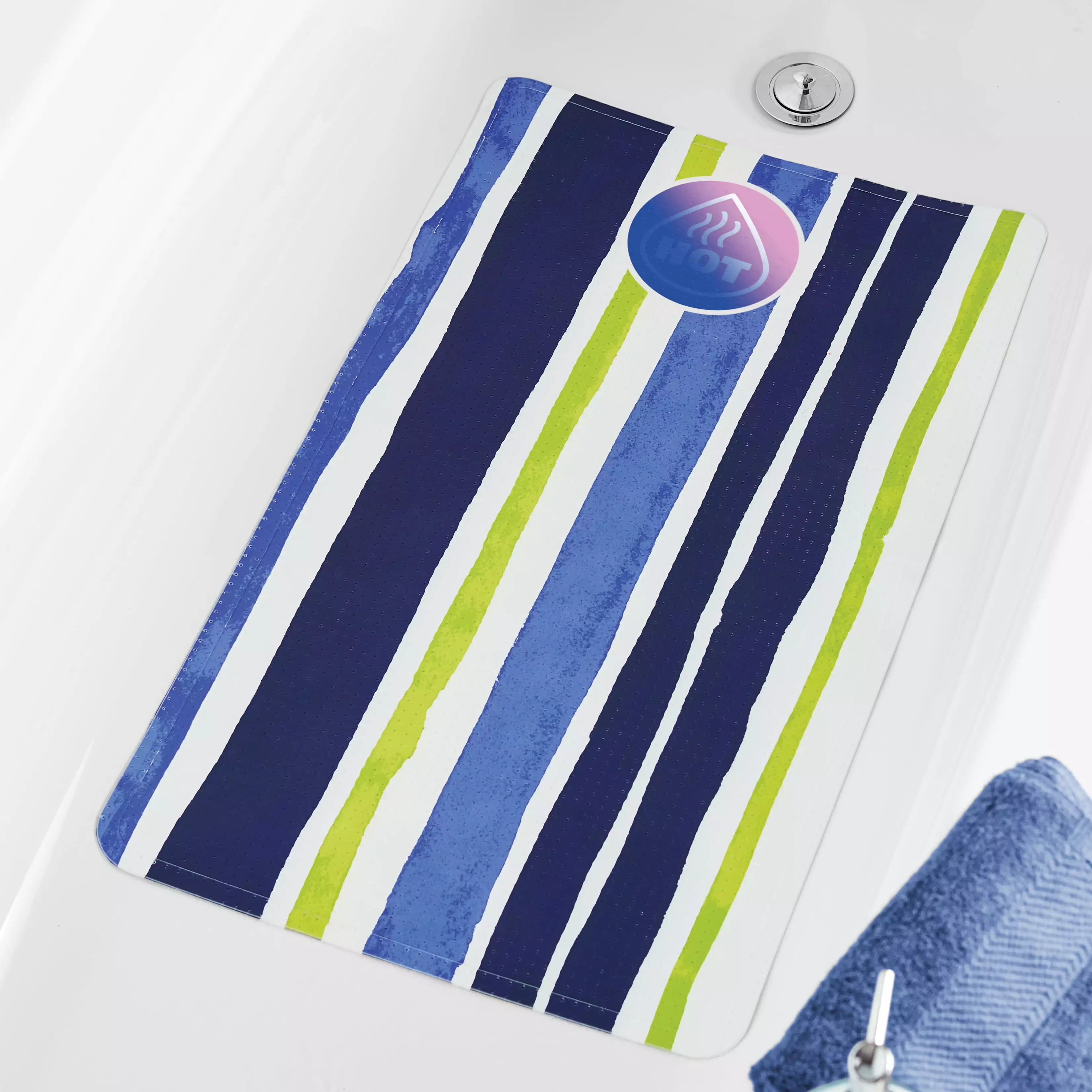 Your Zone Blue Stripe Non-Slip PVC Bath Mat 16 x 27.5 Inches