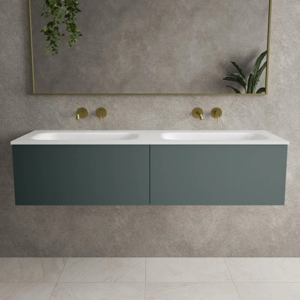 Raffinata Two Drawer Vanity Unit Beyondstone Double Basin - Matt Onyx Green 1400mm