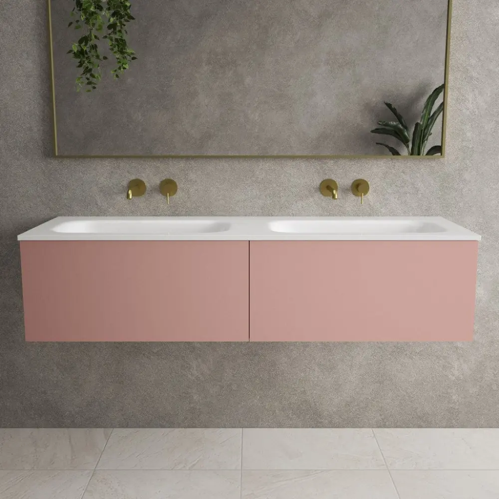 Raffinata Two Drawer Vanity Unit Beyondstone Duplicate Basin - Matt Pink 1400mm