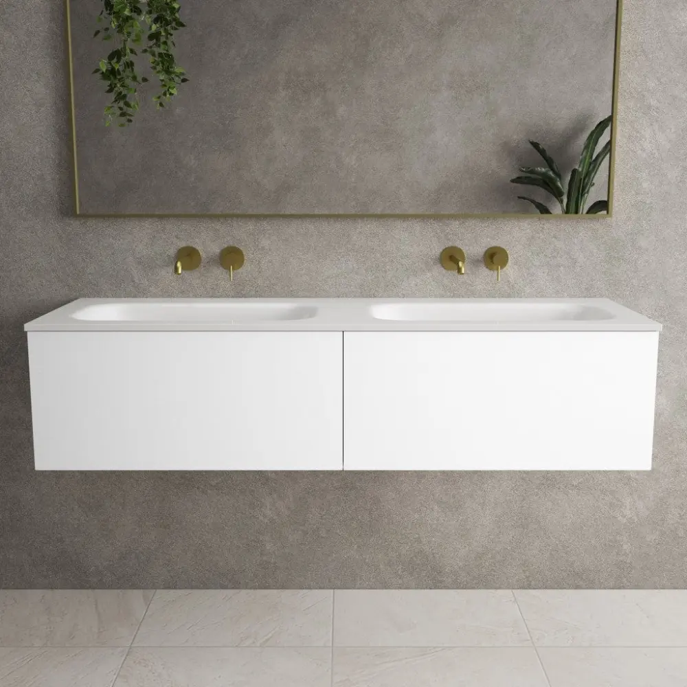 Raffinata Two Drawer Vanity Unit Beyondstone Twin Basin - Matt White 1400mm