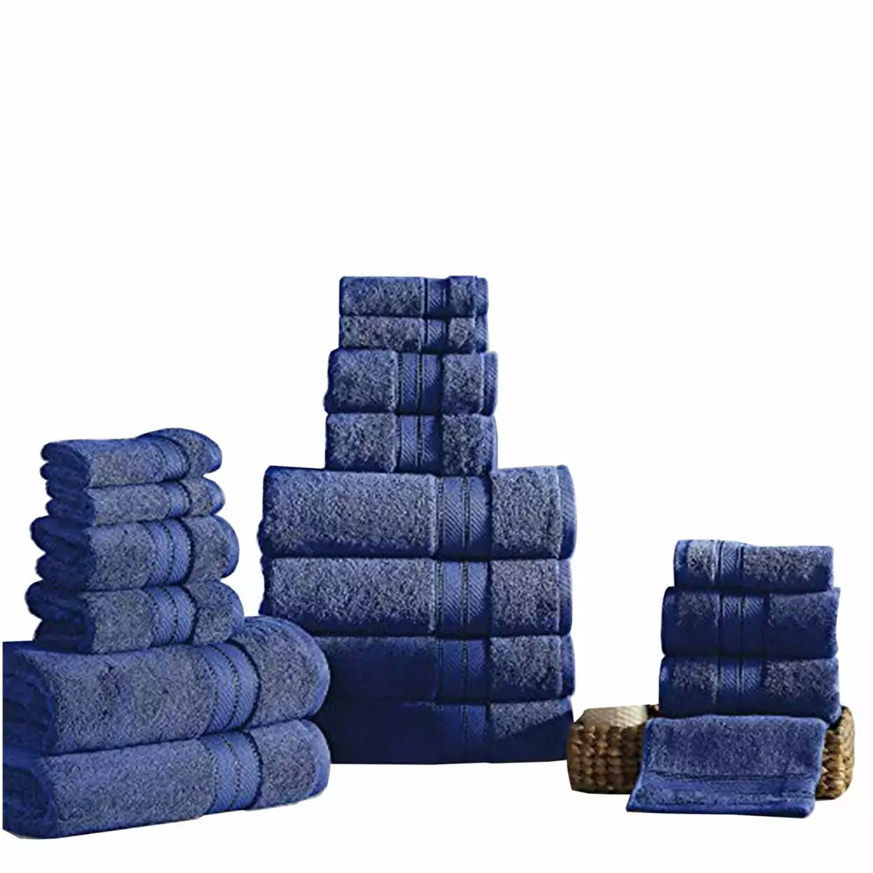 Benjara Bergamo 18 Piece Spun Loft Towel Set - Striped Pattern Dark Blue Bath Towels