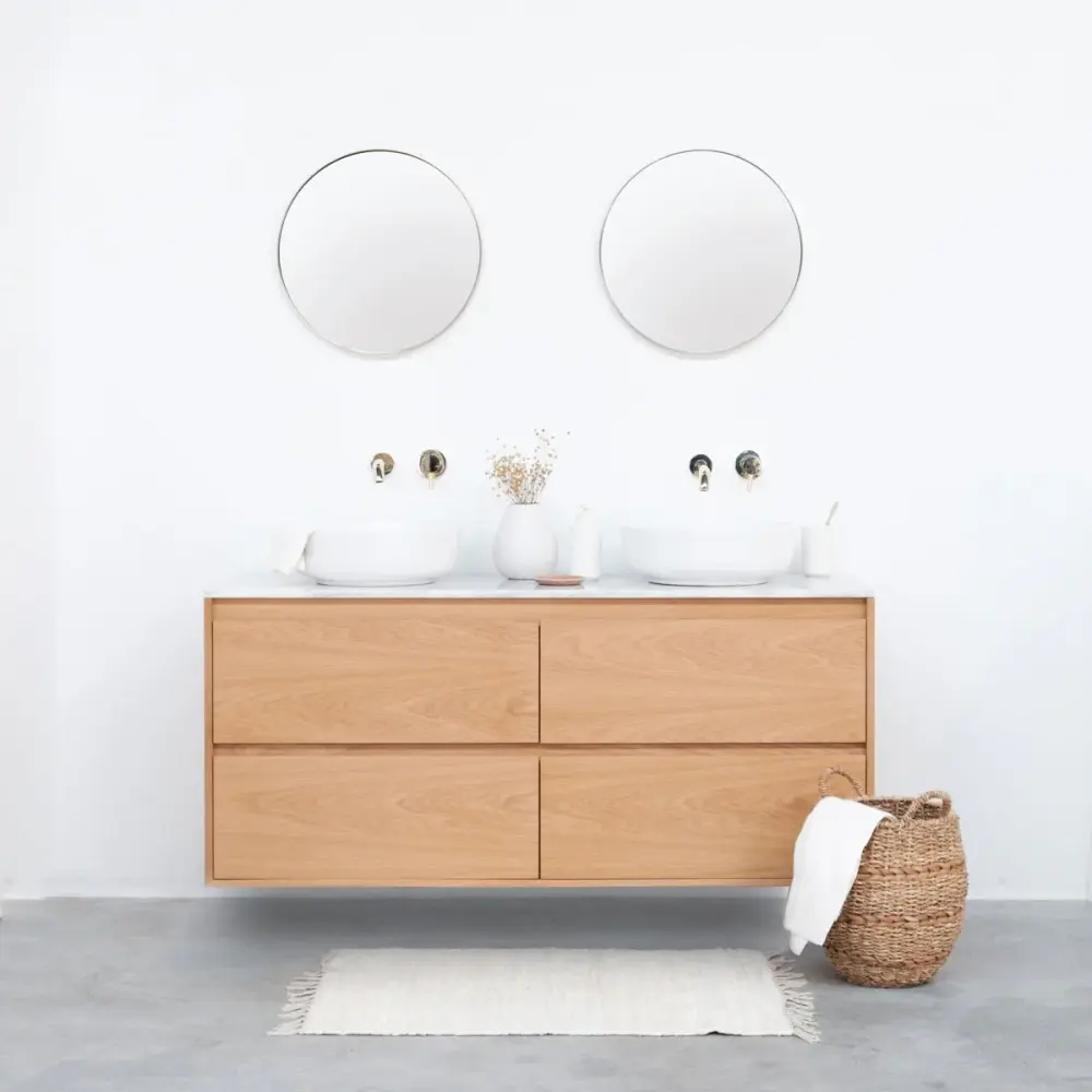 Bathroom Furniture Ivory Marble Ann - Cabinet Oak - Porcelain washbasin Alexis II