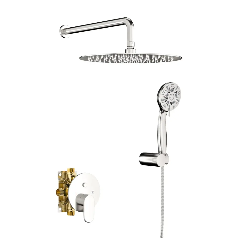 Dual Shower Head System Rain Shower And Handheld, Wall Mounted, 10" Round Design - Matte Nickel