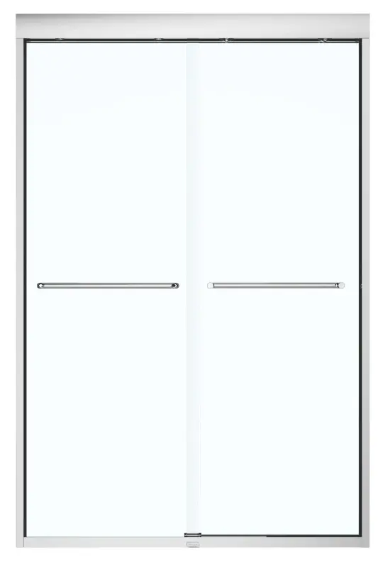 Maax Aura 135663-900-305 Sliding Shower Door, Brushed Nickel Frame, Lucid Glass, Tempered Glass, Semi Frame, 2-Panel