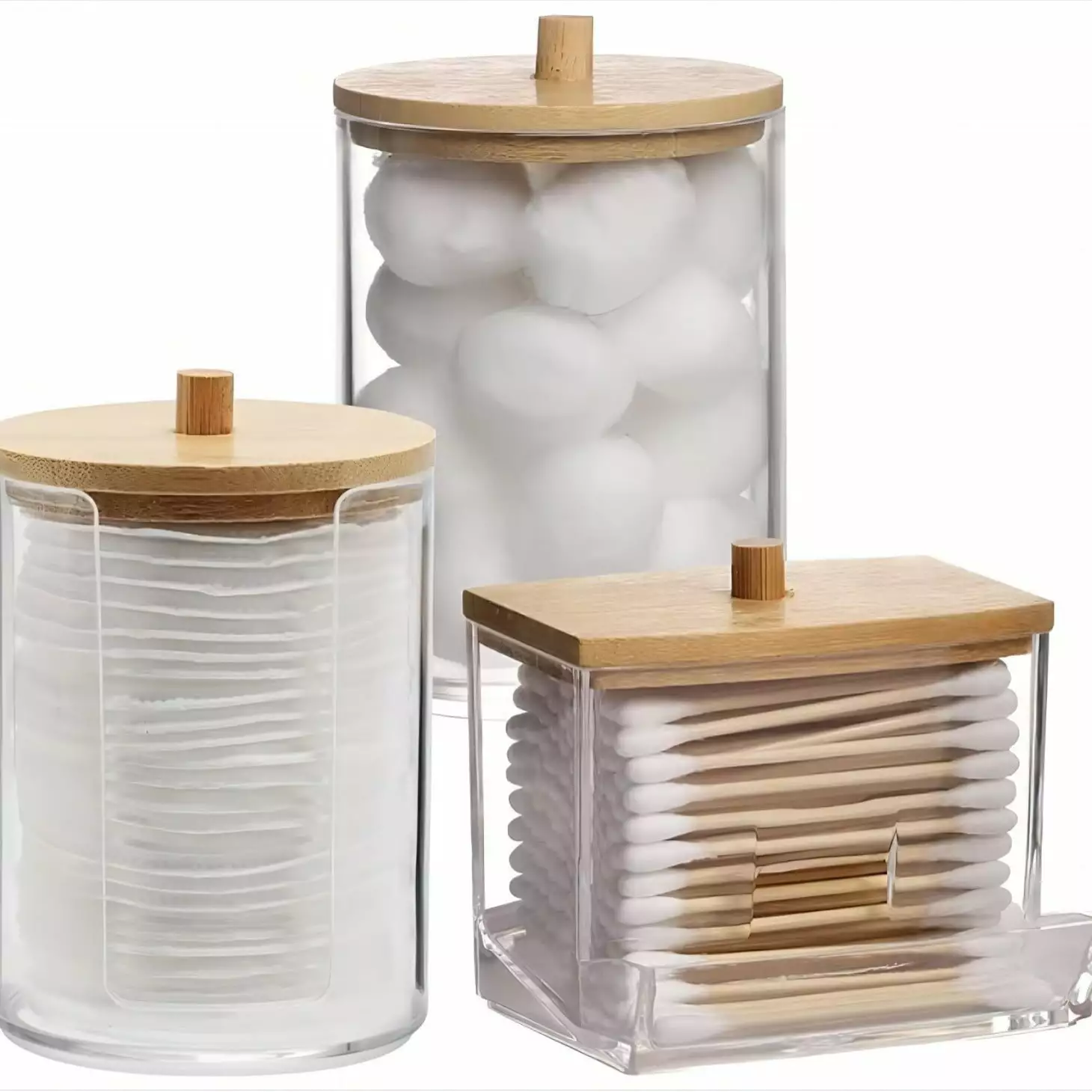 Outoloxit Cotton Swab Cotton Ball Storage Box Clear Kitchen Bedroom Bathroom