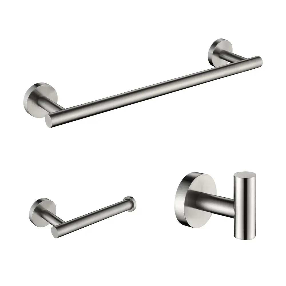 3 Pieces Bathroom Hardware Set - Towel Bar - Towel Hook - Toilet Paper Holder- Soft-touch Nickel