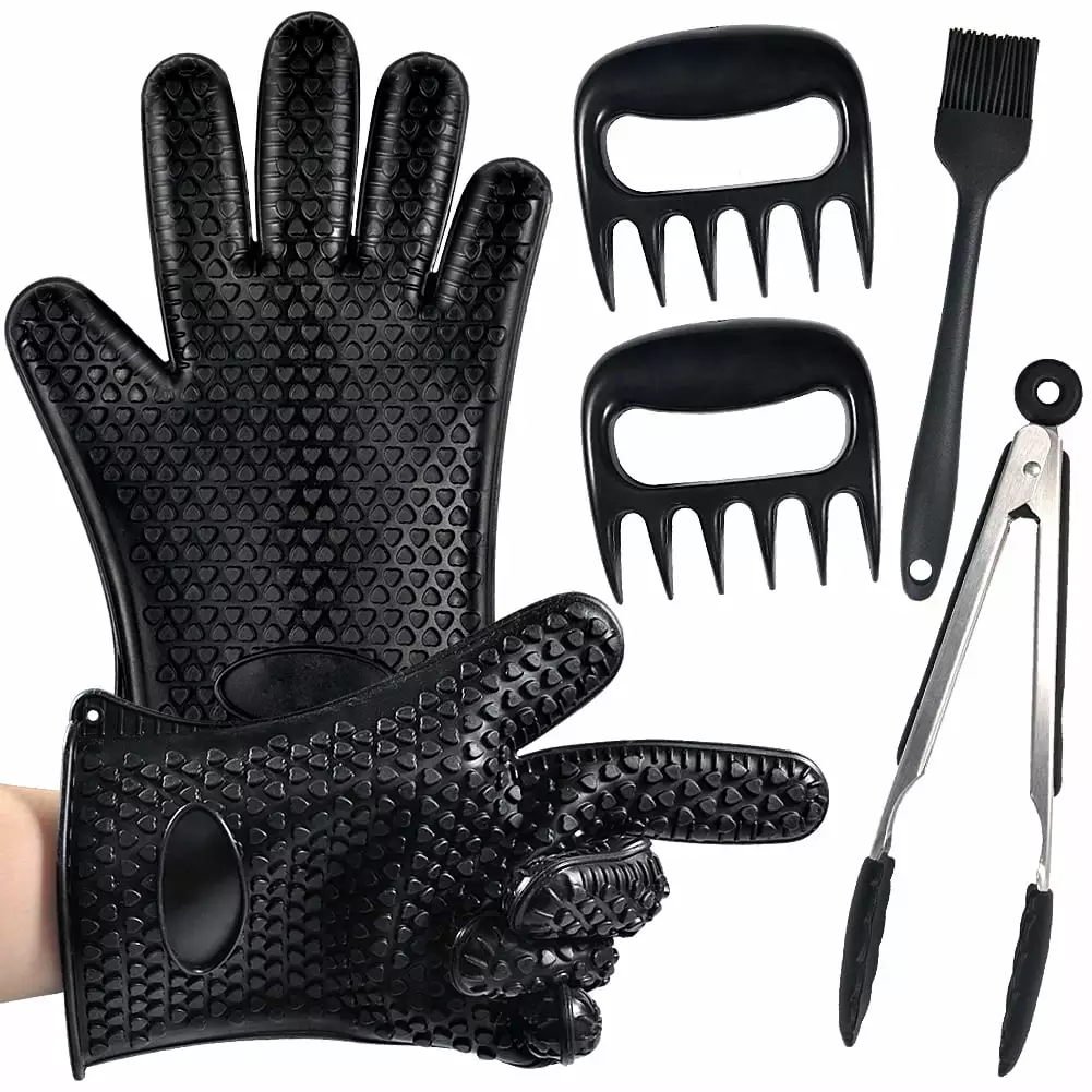 Silicone BBQ Gloves Meat Shredder Claws Baster Brush Food Tongs 4 1 Heat Resistant Set Hukapapa