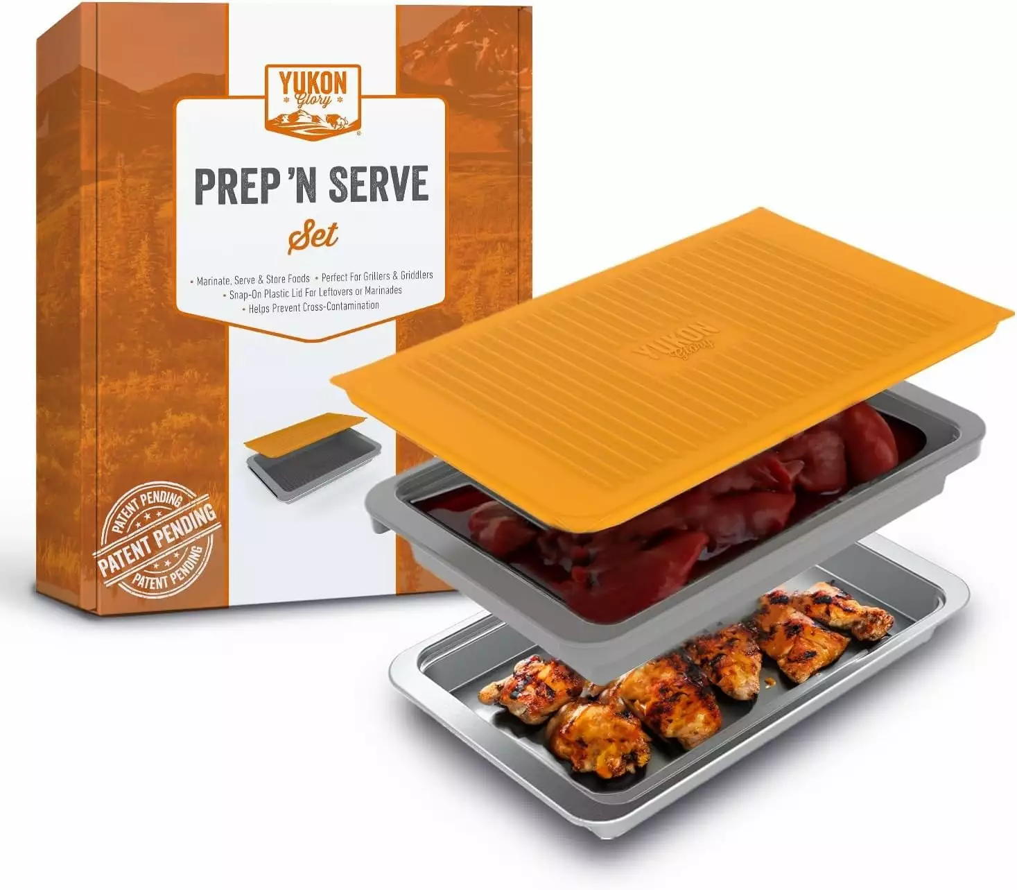 Yukon Glory BBQ Prep N Serve Set Grill Tray Combo Snap-On Lid