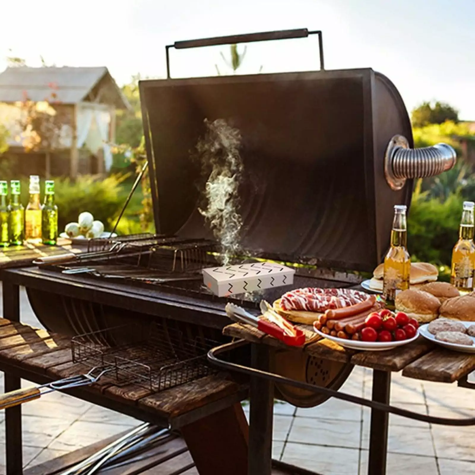 Brondbend Grill Smoker Box BBQ Case Smoking Wood Chips Gas or Charcoal Grills