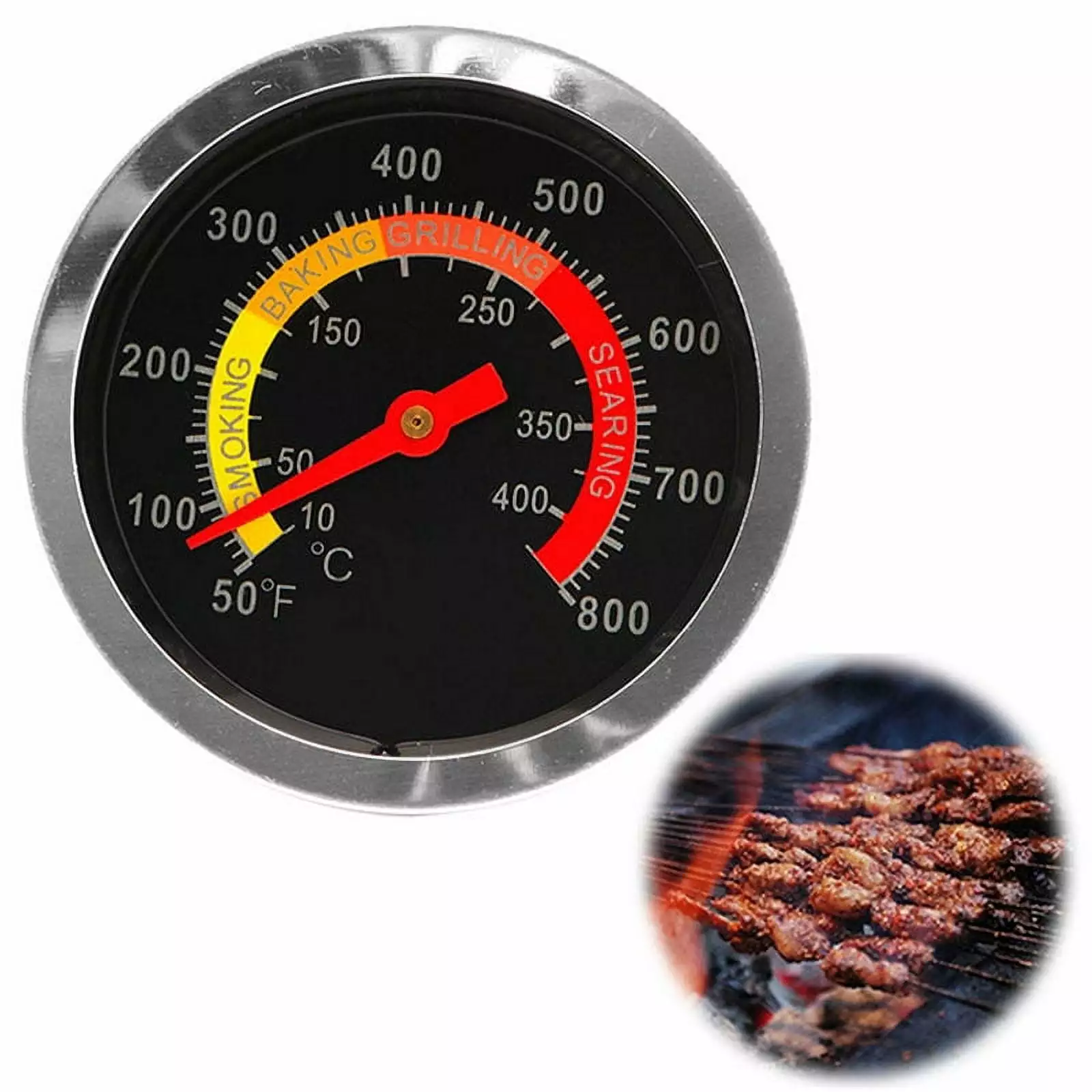 BBQ Barbecue Temperature Gauge Grill Pit Thermometer Fahrenheit Barbecue Meat Cooking Beef Pork Lamb Mego