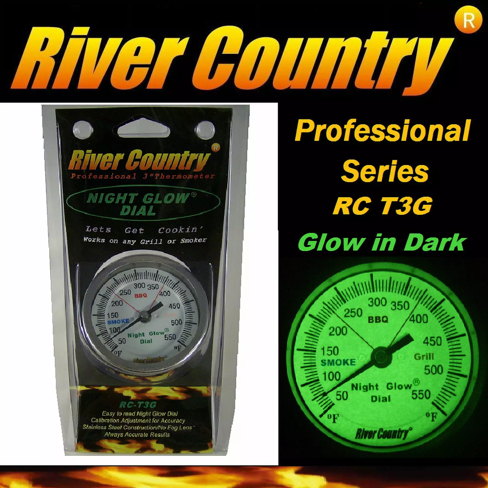River Country 3 Night Glow Luxury BBQ Grill Smoker Thermometer RC-T3G