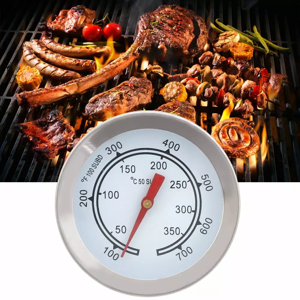Tebru Thermometer 100~700H BBQ Thermometer Stainless Steel BBQ Thermometer Temperature Gauge Analog Dial Double Scale