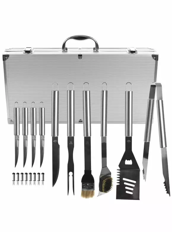 Pack 2 Chef Buddy 19 Piece Heavy Duty BBQ Set Case Grilling and Barbecue