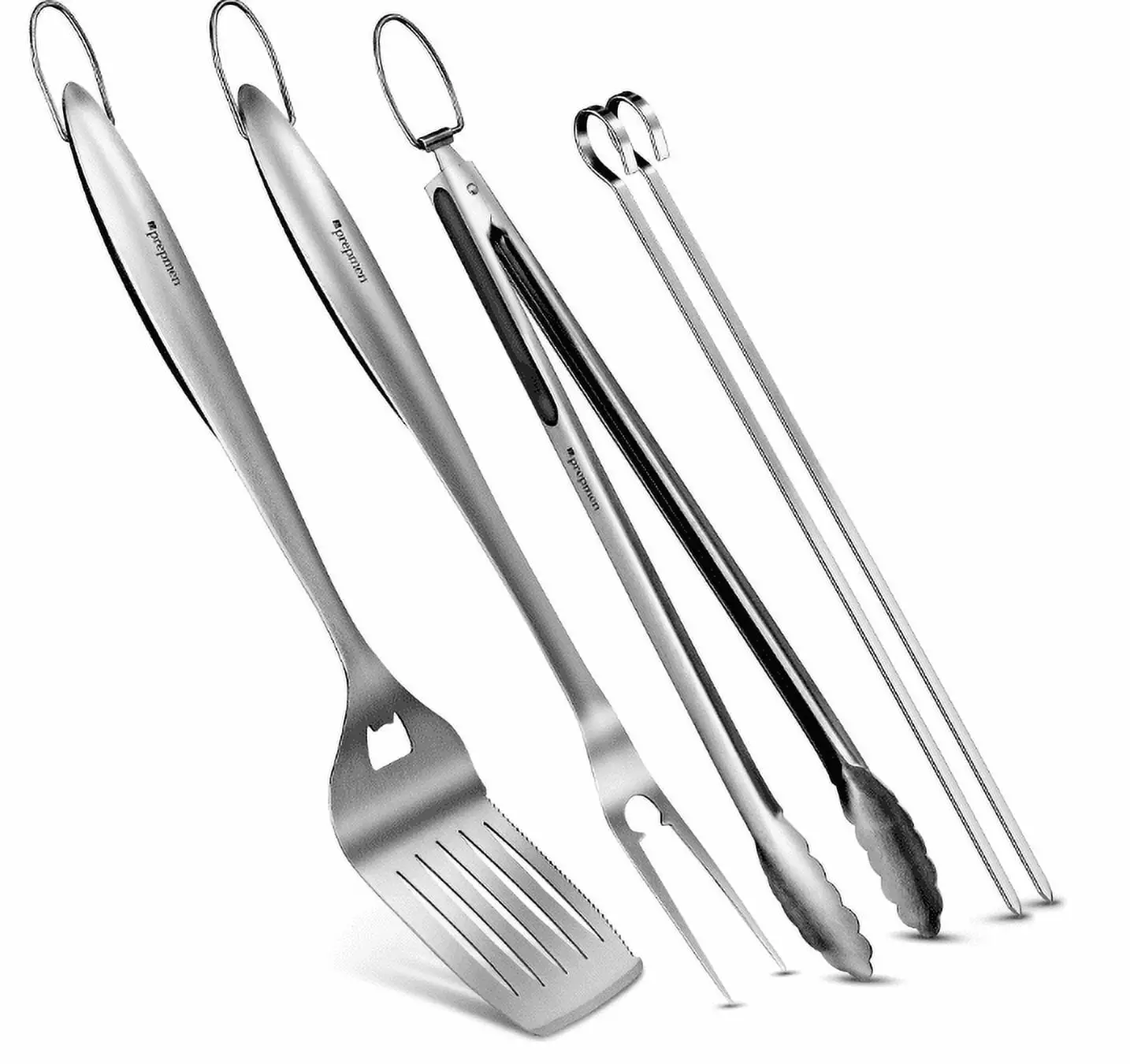 BBQ Grill Tool Set Heavy Duty Stainless Steel Barbecue Utensils 5-Piece Grill Kit Spatula Tongs Fork and 2 Kabob Skewers O...