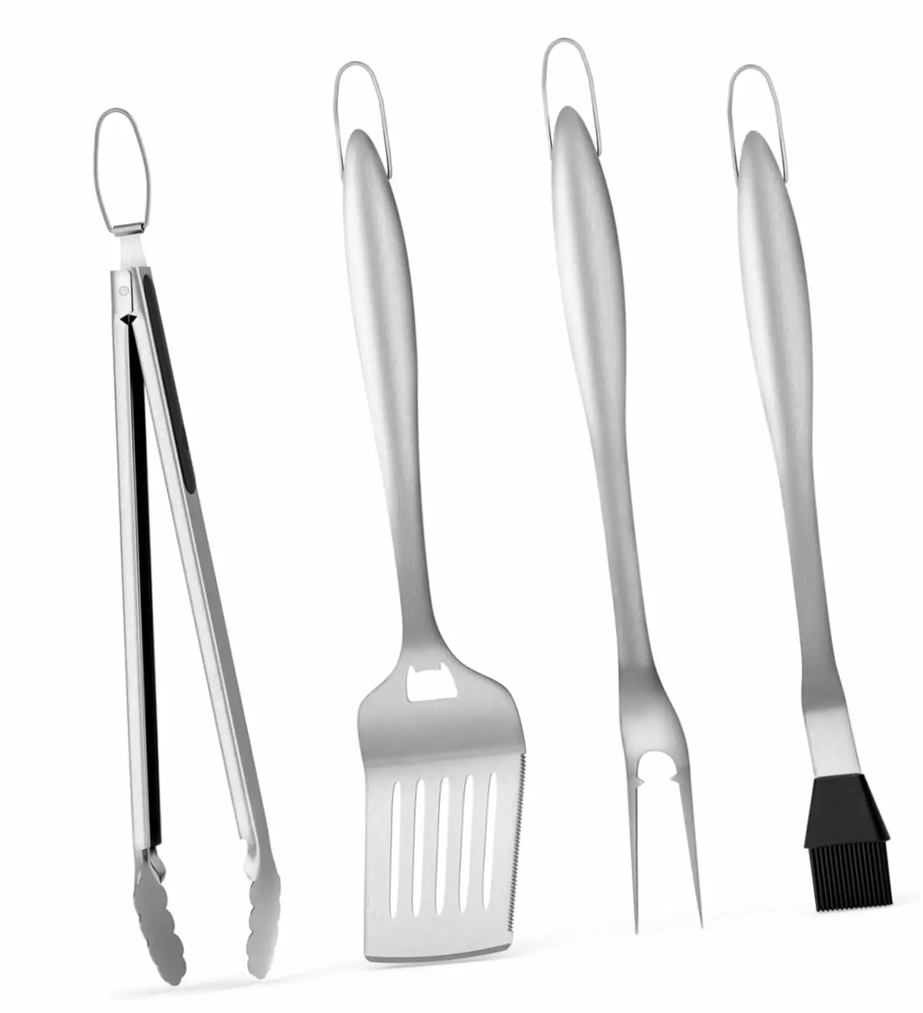 4PCS Stainless Steel Grill Utensils Heavy Duty Grill Tools Set Attributes Spatula Fork Tongs and Basting Brush Perfect Bar...