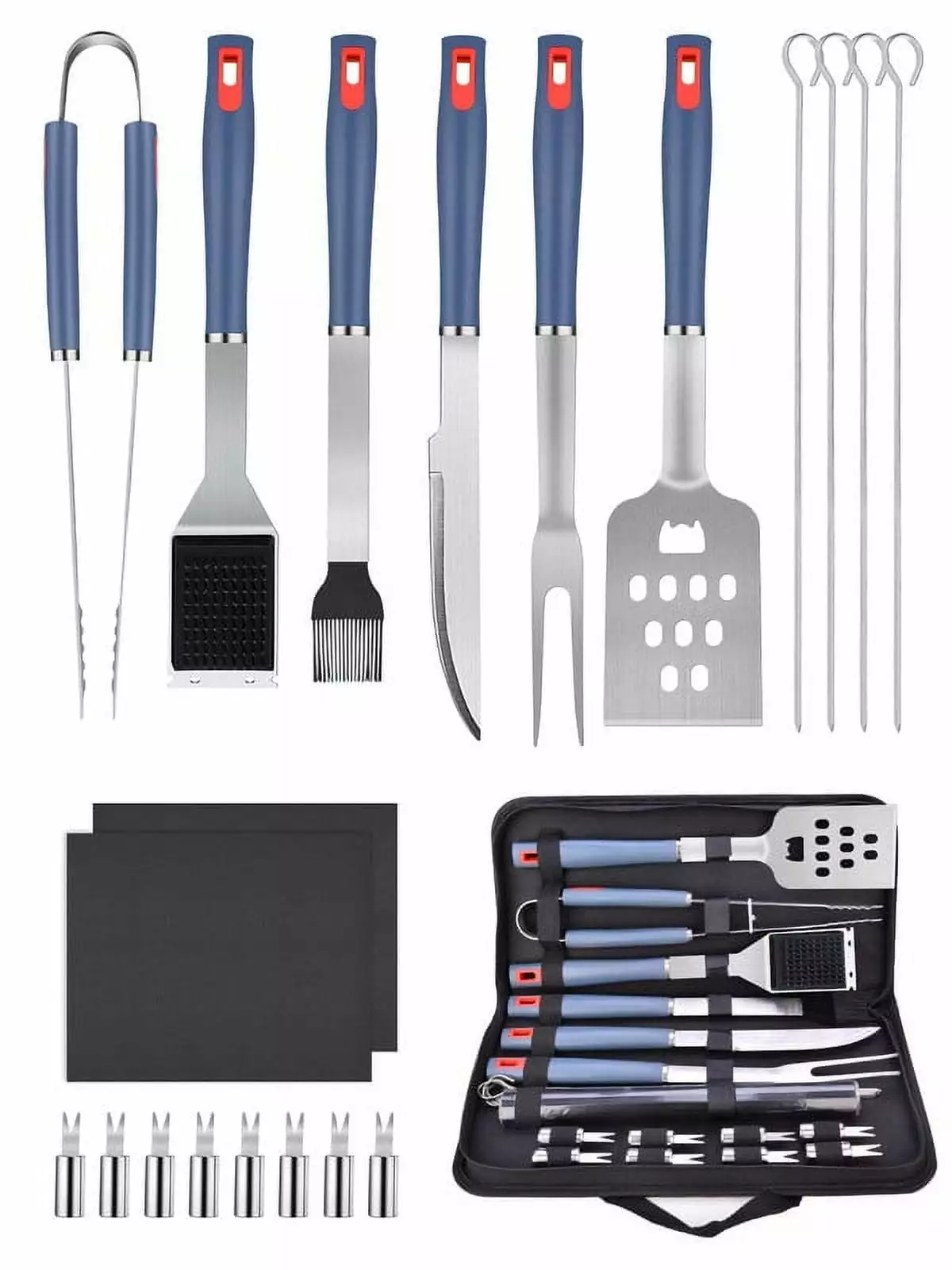 20 PCS BBQ Grill Tools Set Stainless Steel Storage Bag Camping BlueFire