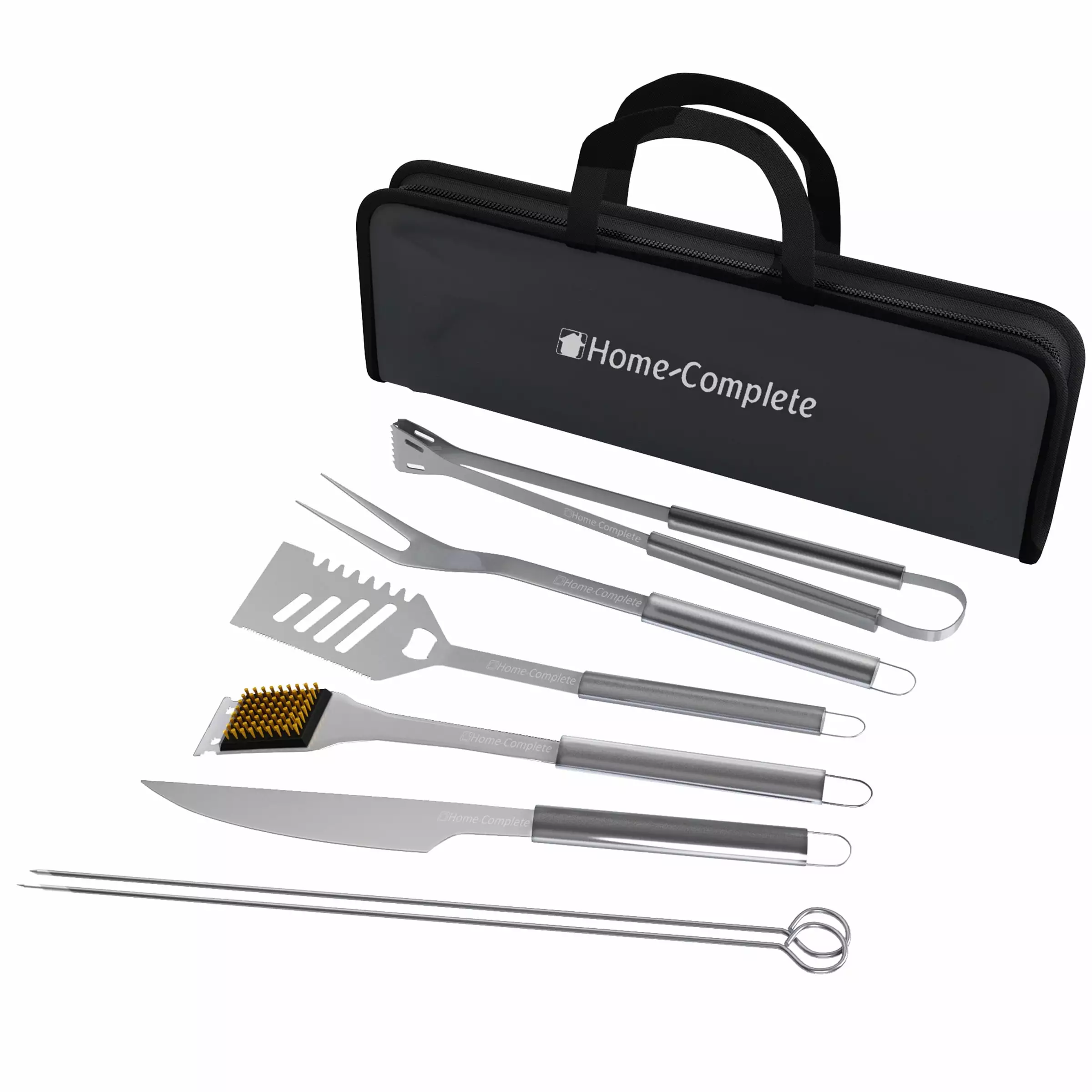 BBQ Grill Tool Set Stainless Steel 7 Utensils Carrying Case Home-Complete