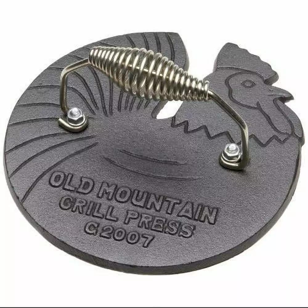 Old Mountain Pre Seasoned Rooster Shaped Bacon Grill Press 7.5 Inch Diameter Old Mountain Cookware