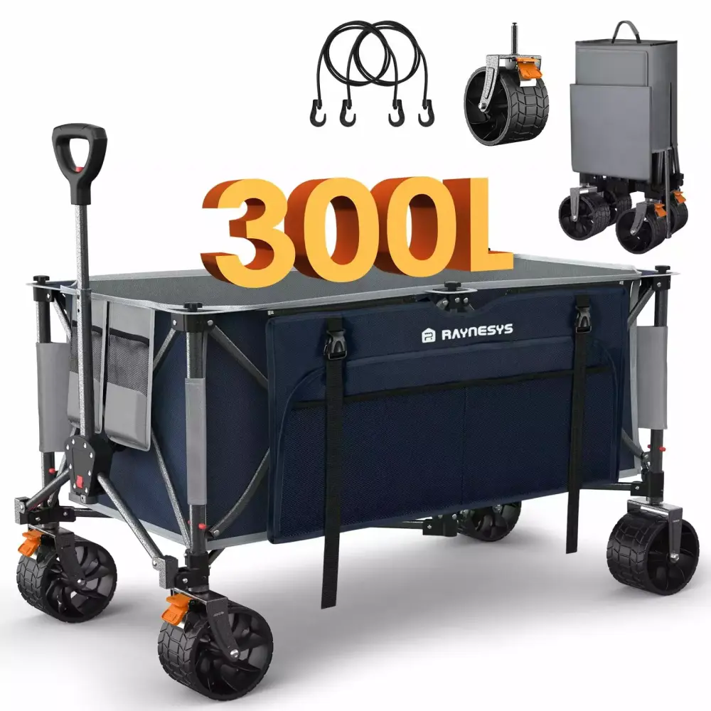 Raynesys Heavy Duty Collapsible Wagon Cart 440lbs 300L Foldable Beach Garden Cart