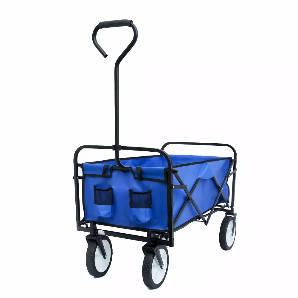 Beach Wagon Collapsible Wagon Adjustable Handle 600D Oxford Cloth Grocery Cart Wheels Garden Shopping Picnic Beach Blue Q3801