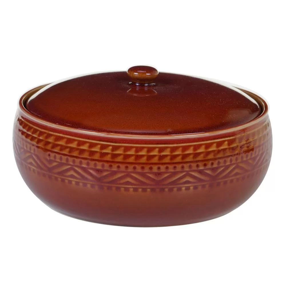Certified International Multi-Colored 88 oz. Aztec Rust Bean Pot Serving and Decor