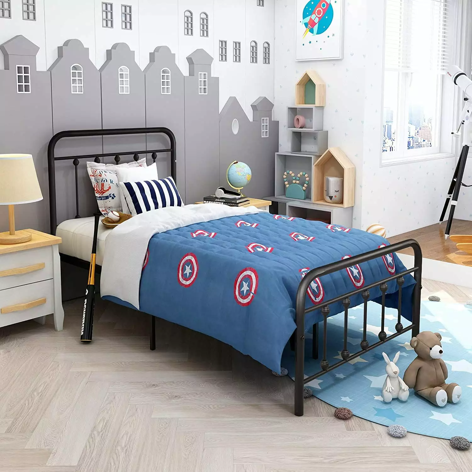 12 Inch Bed Frame Twin Size Headboard Heavy Duty Metal Slat Support Under Bed Storage Black Dumee