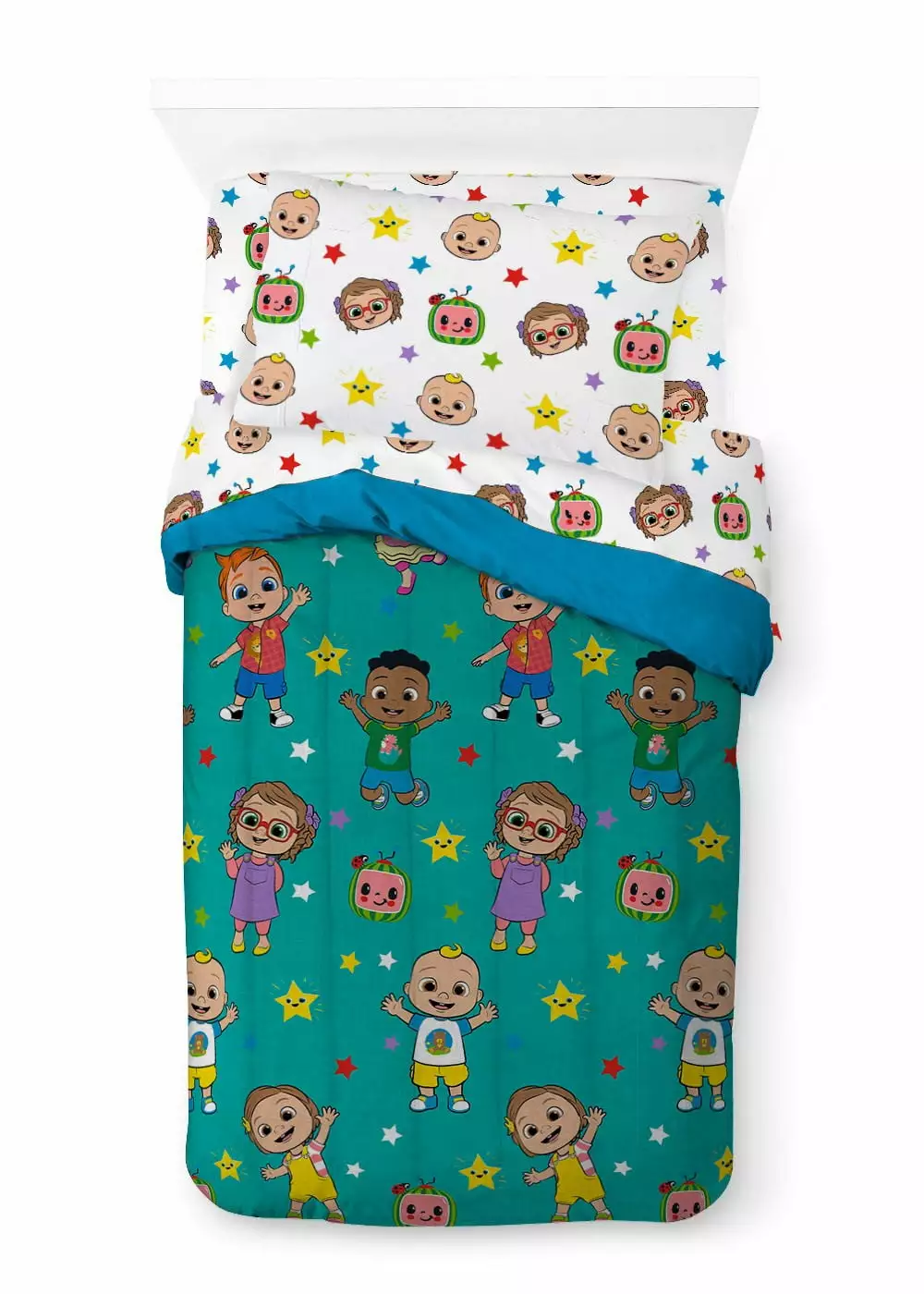 Cocomelon 4-Piece JJ and Friends Green Microfiber Child Bed---Bag Twin
