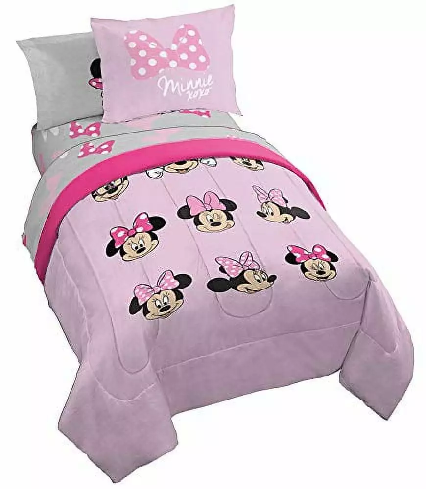 Disney Minnie Mouse 5 Piece Kids Twin Bed Set 100% Microfiber Pink Jay Franco