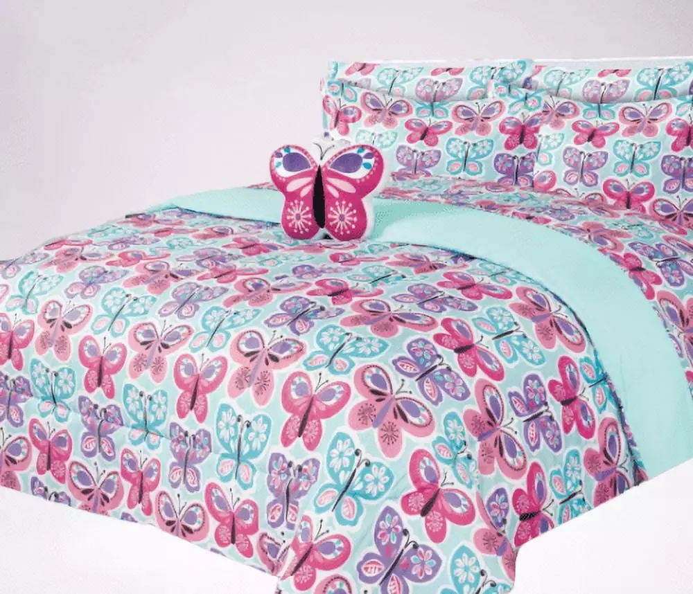 All Season Butterfly Blue Bed Bag Twin Size Plush Toy Pillow Matching Sheet Set Kids SAMIMPORT-2011