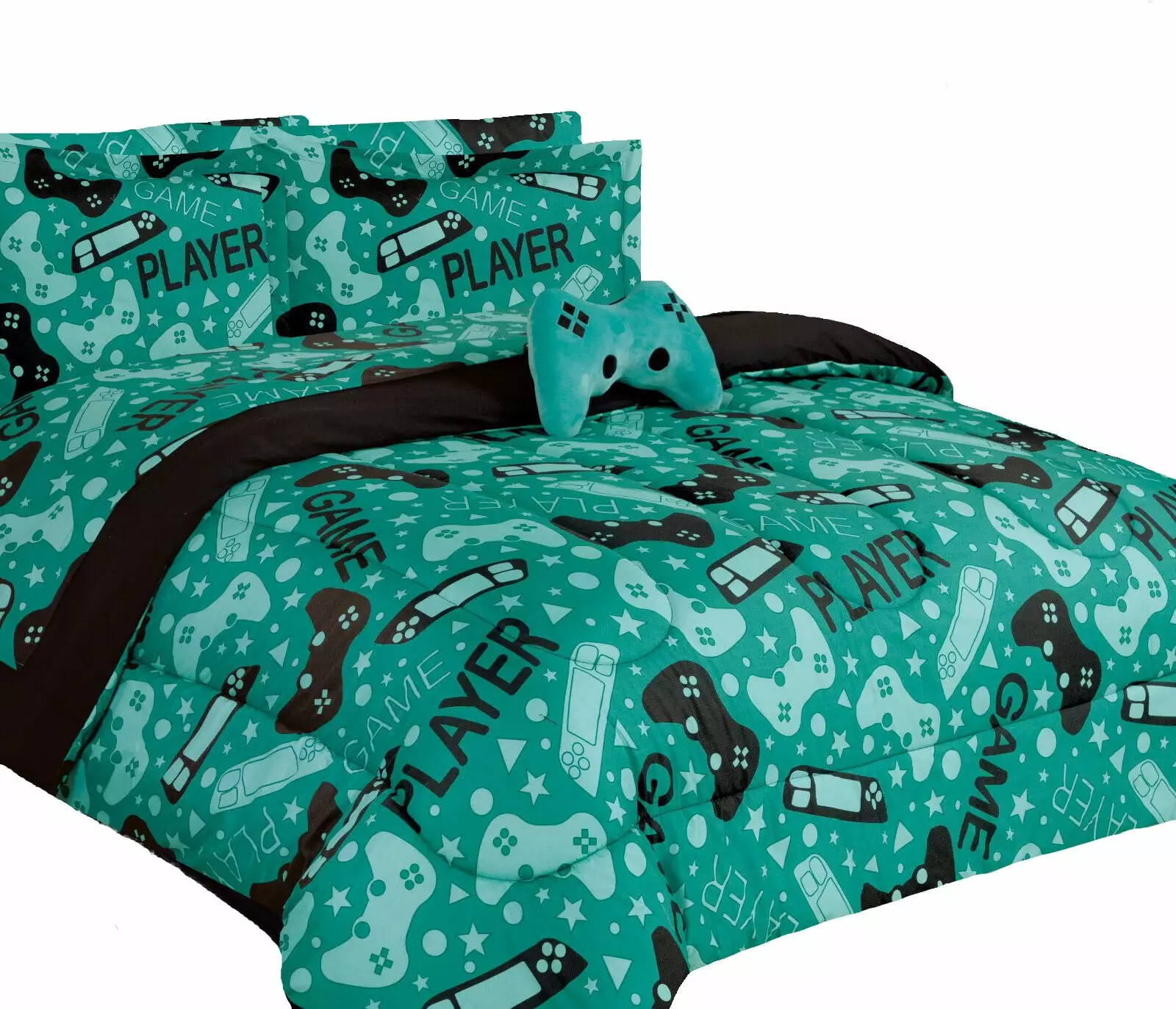Bedding All Season Game Player Blue Bed Bag Twin Size Plush Toy Pillow Matching Sheet Set Comforter Kids Bedroom Decor SAM...