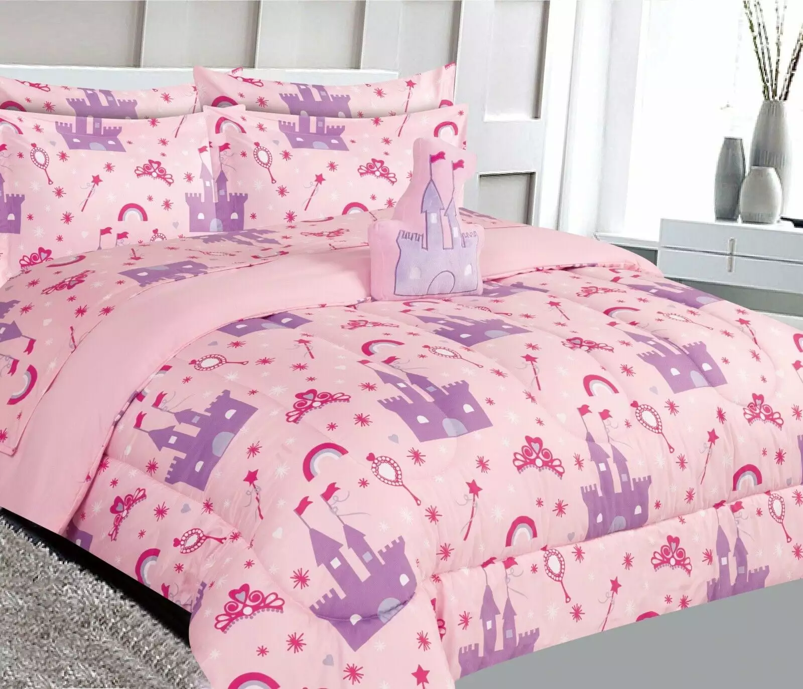 Princess Palace 8 Piece Full Bed Bag Set Plushie Toy and Matching Sheets Kids SAMIMPORT-2011