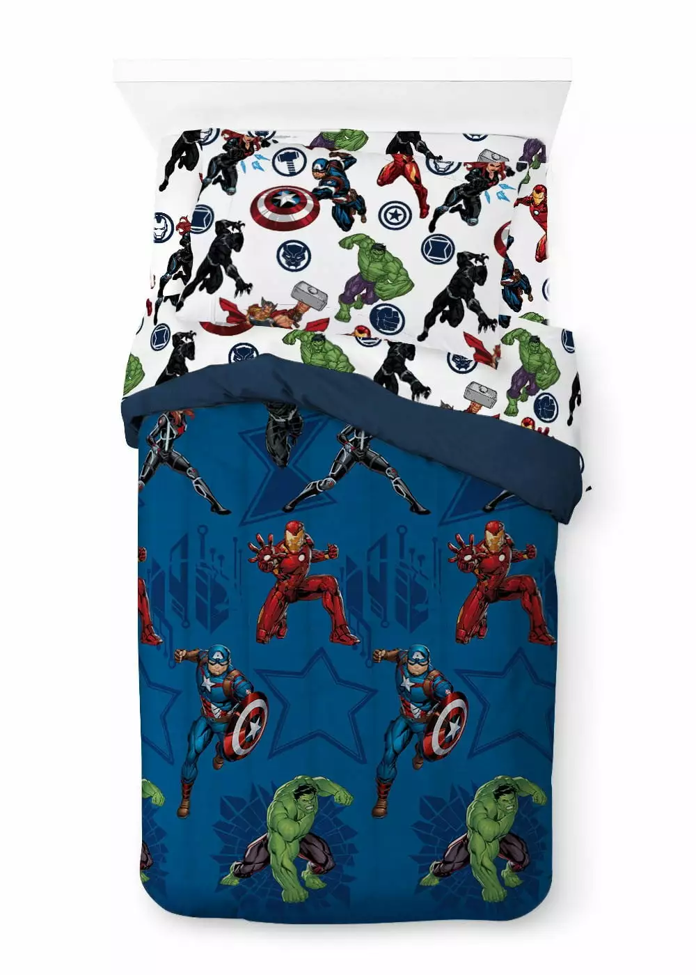Marvel Avengers 4-Piece Jump Start Blue Microfiber Child's Bed---Bag Twin The Avengers
