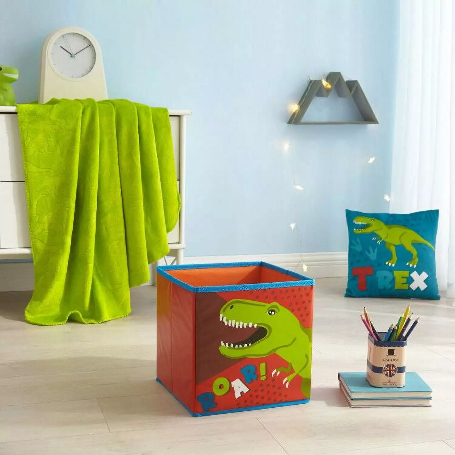 Your Zone Kids Dinosaur Set 3 Pieces Includes Storage Cube Soft 50 x 60 Plush Throw and Decorative Pillow