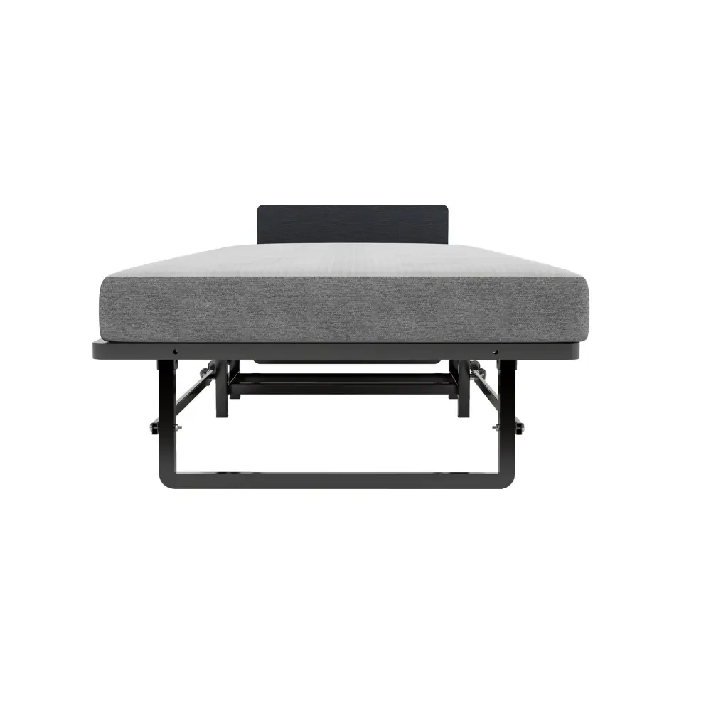 Modern Metal Folding Bed Frame Foam Mattress, Easy Storage & Mobility - Black
