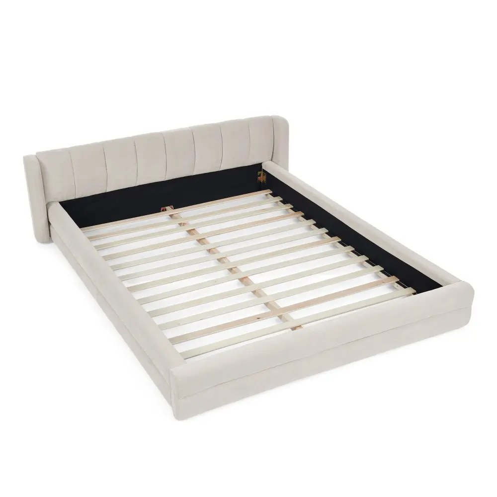 Modern Upholstered Bed Frame Chunky Fabric And Headboard