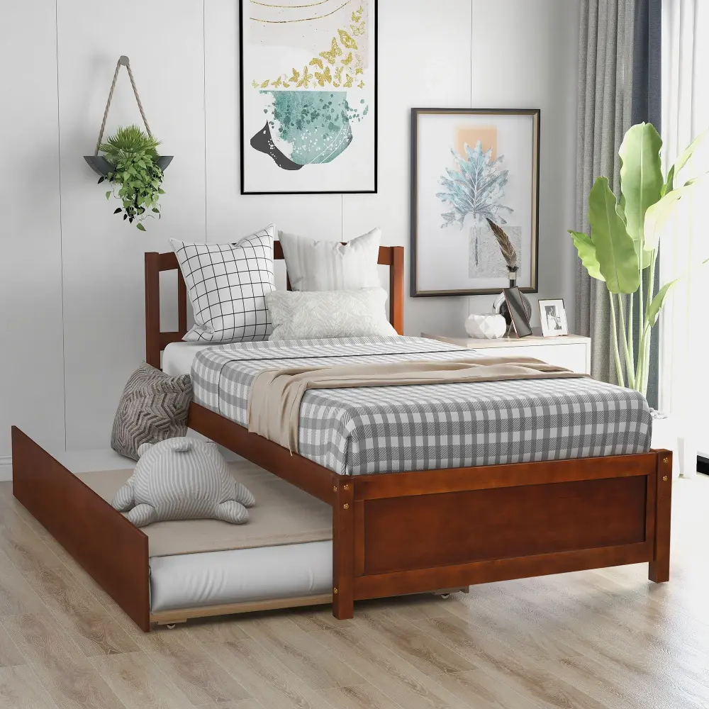 Platform Bed Wood Bed Frame Trundle
