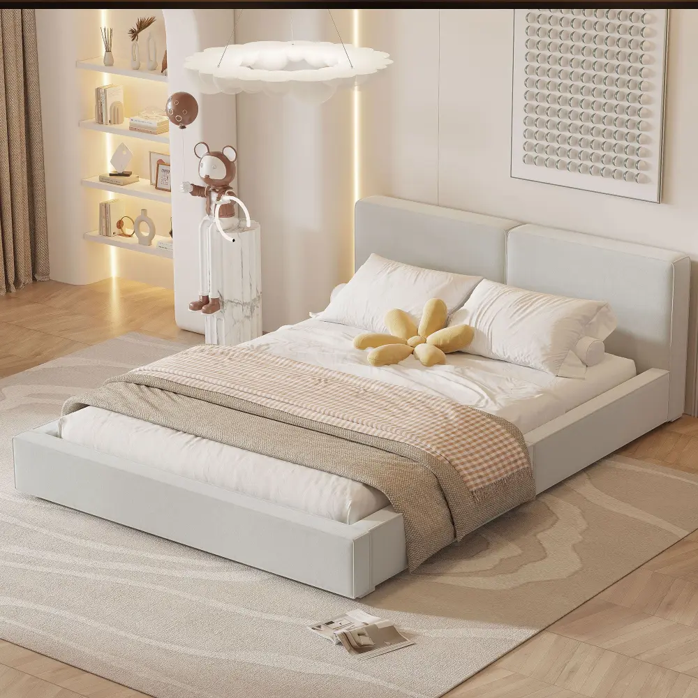 Upholstered Platform Bed, Grounded Bed Sturdy Frame