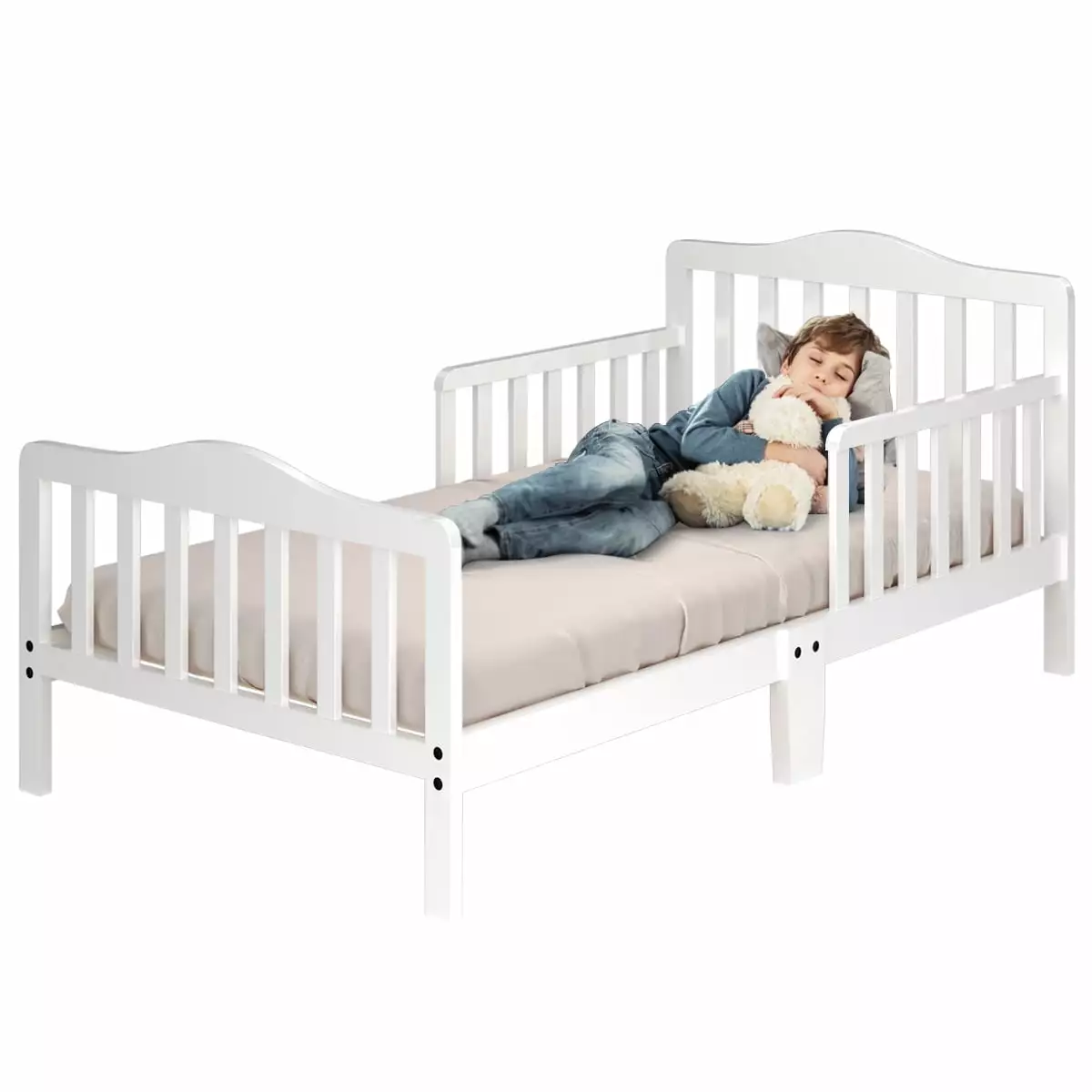 Infans Kids Toddler Wood Bed Bedroom Furniture Guardrails White