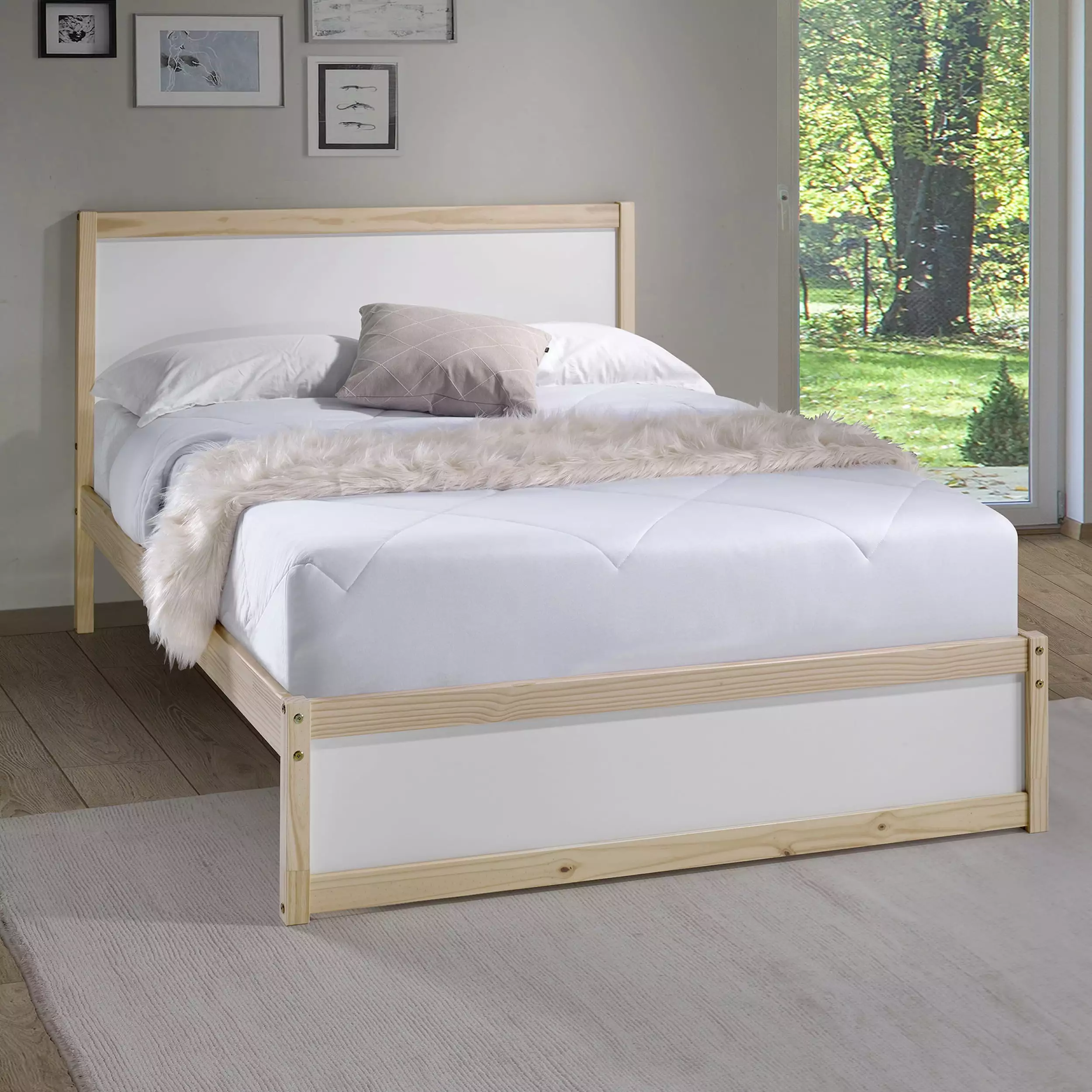 Alaterre MOD Pine Slat Bed Full Size White and Brown Finish