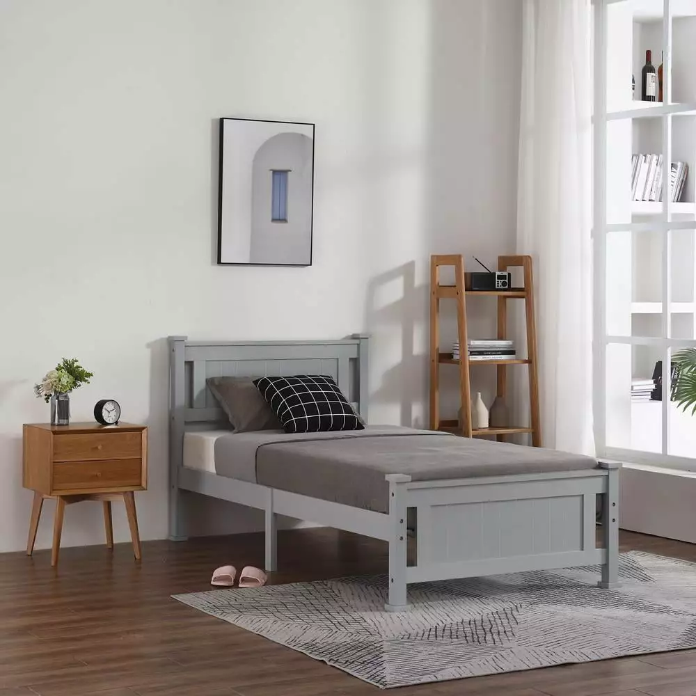 SalonMore Pinewood Platform Bed Headboard Twin Wooden Bed Frame