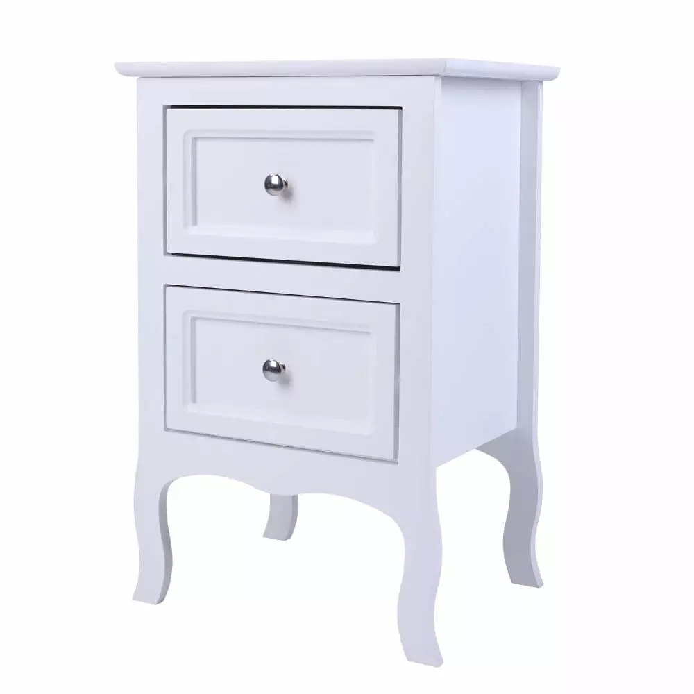 Ktaxon Nightstand End Table 2 Drawers - Wood Accent Bedside Table White FCH